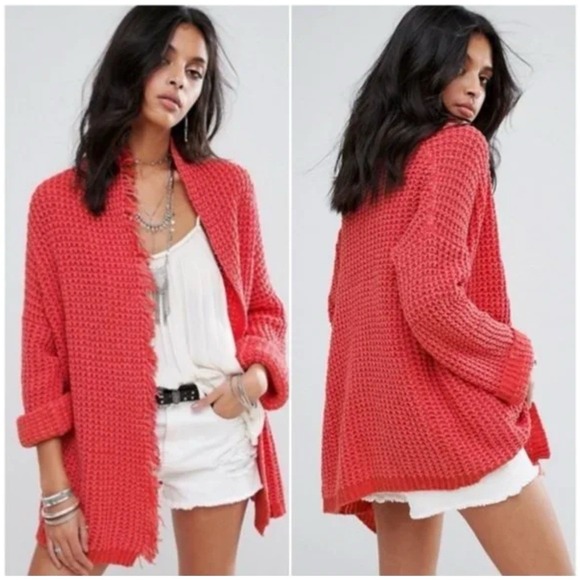 Free People Sweaters - Free People‎ I'll Be Around Silk Cotton Waffle Fringe Sweater Oversized Small